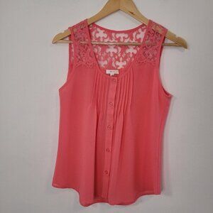💘MINE Coral Lace Shoulder Lightweight Sleeveless Blouse Size Medium